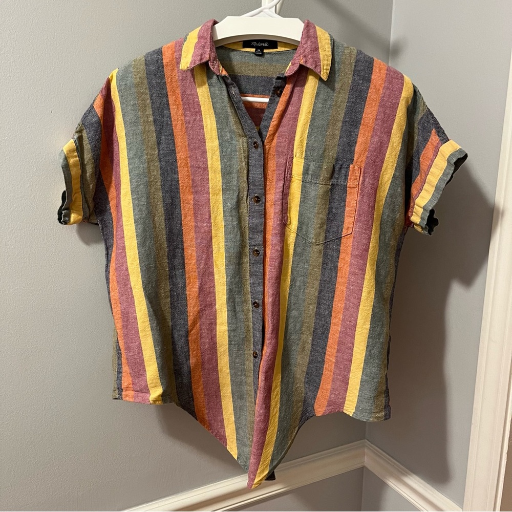 Madewell linen/cotton tie-front striped shirt - shirt sleeves- button up